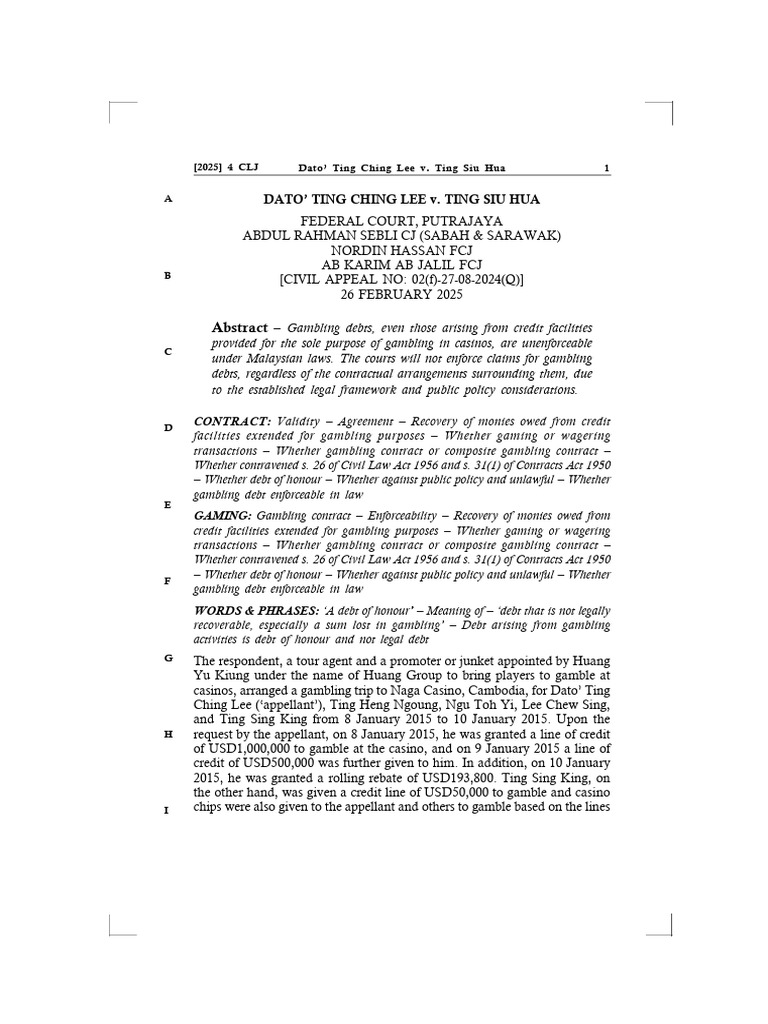 Unenforceability of Gambling Debts in Malaysia | PDF | Gambling | Appeal