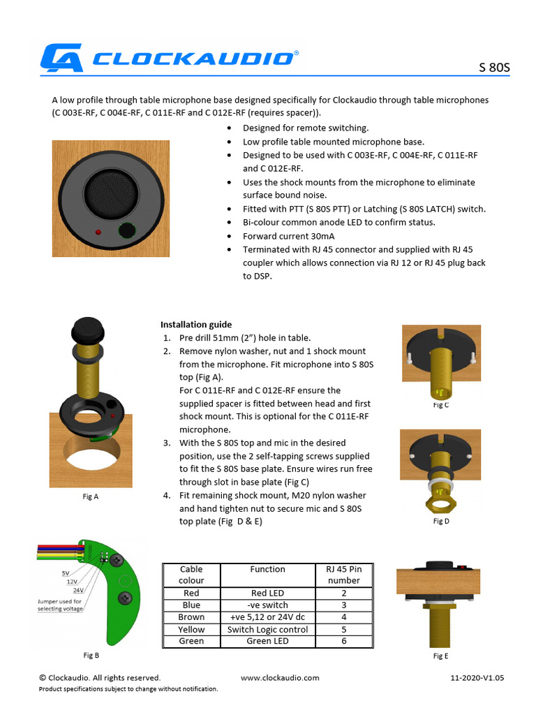 Clock Audio_s80s_boardroom Mic Ptt | PDF | Electrical Connector ...