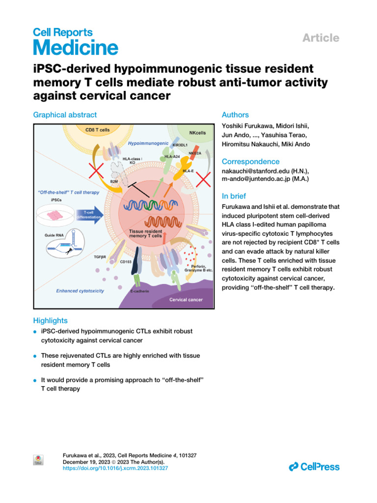 iPSC-Derived T Cells Target Cervical Cancer | PDF | Mhc Class I ...