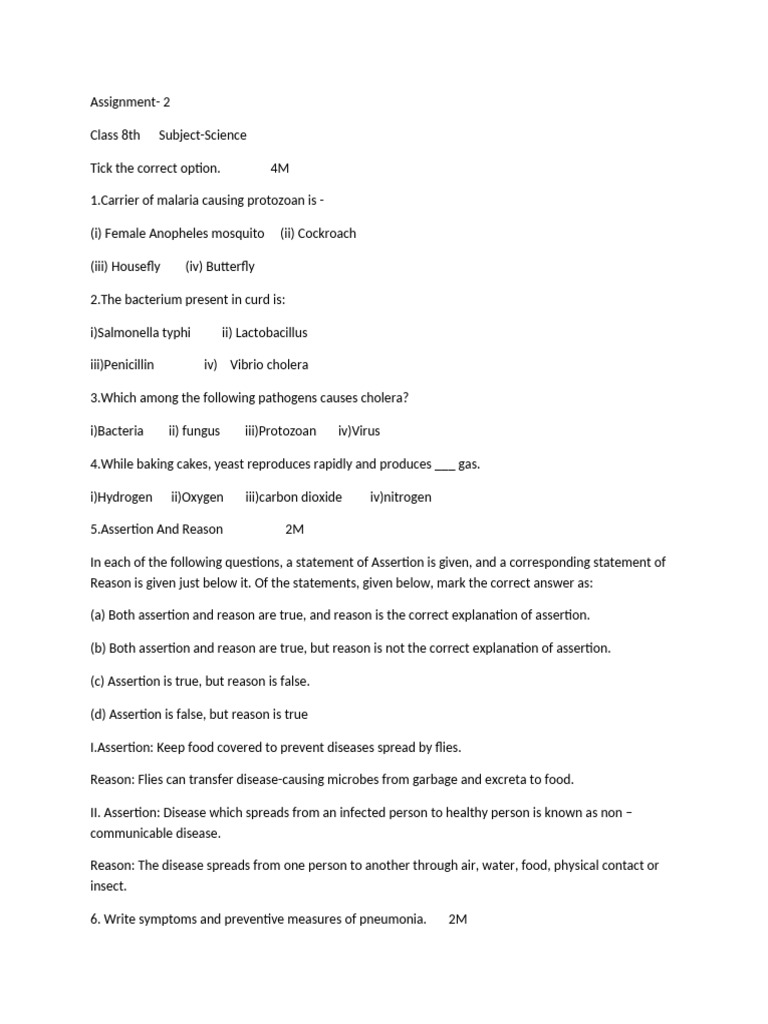 Class 8 Science and Math Assignments | PDF | Pathogen | Microorganism