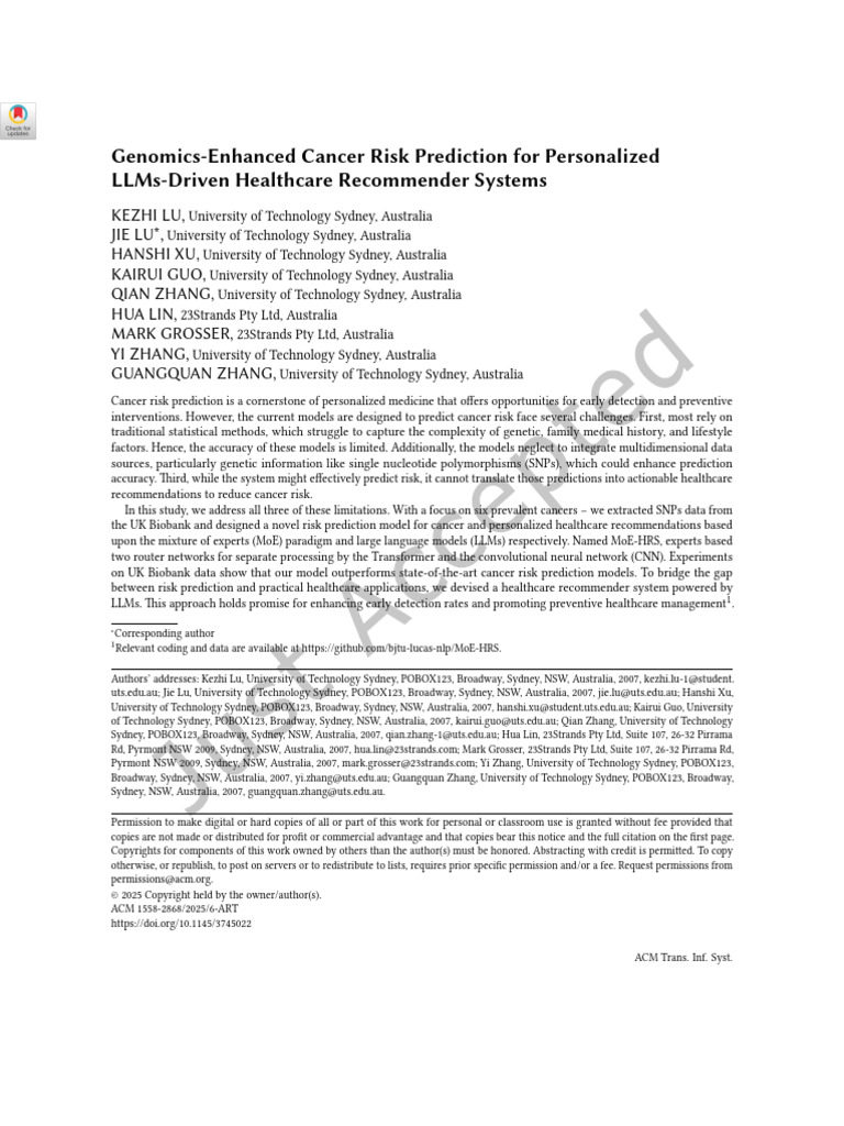 Genomics-Enhanced Cancer Risk Prediction For Personalized LLMs-Driven ...