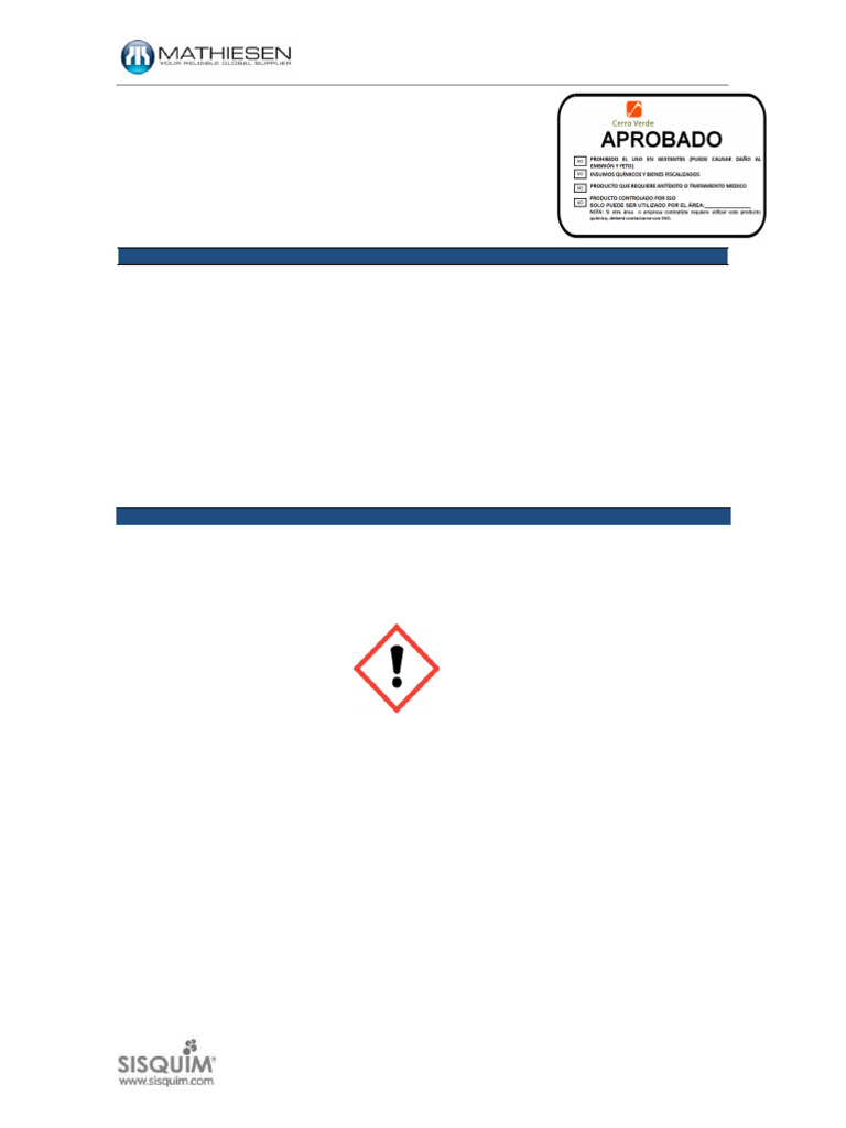 Hoja de Seguridad TC-100 Mathiesen S.A.C | PDF
