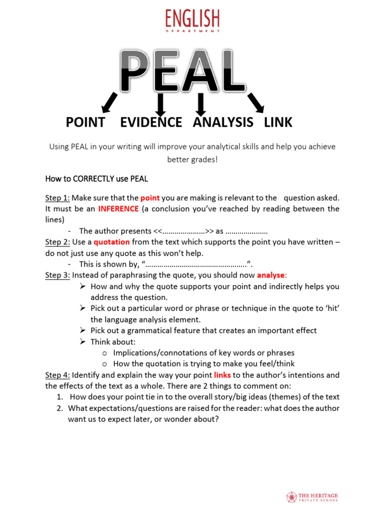 Mastering PEAL for Effective Analysis | PDF | Question | Word