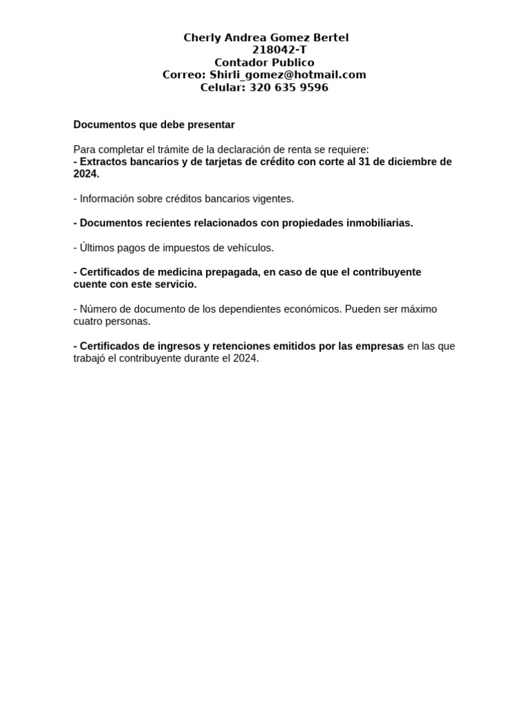 Documentos para Declaración de Renta 2024 | PDF