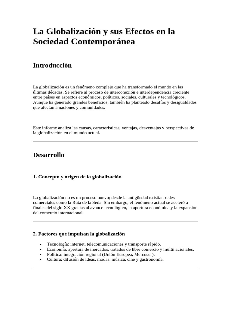 La Globalización y Sus Efectos en La Sociedad Contemporánea | PDF ...
