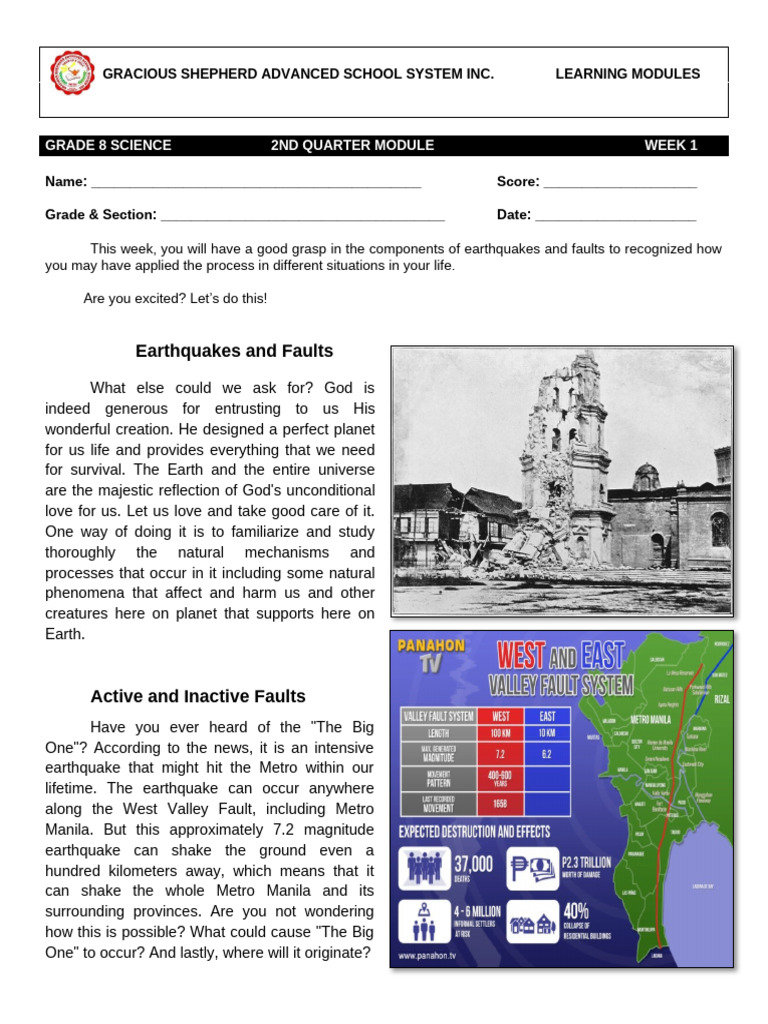 Grade 8 Science: Earthquakes & Faults Module | PDF | Earthquakes ...
