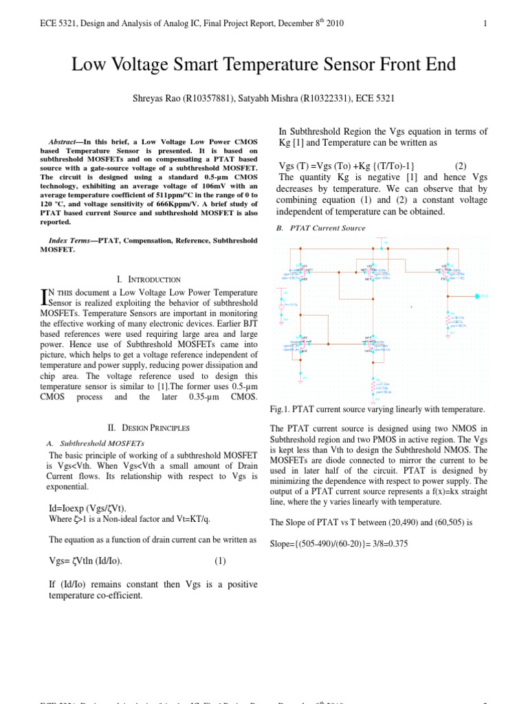 Low Power CMOS Temperature Sensor Design | PDF | Mosfet | Cmos
