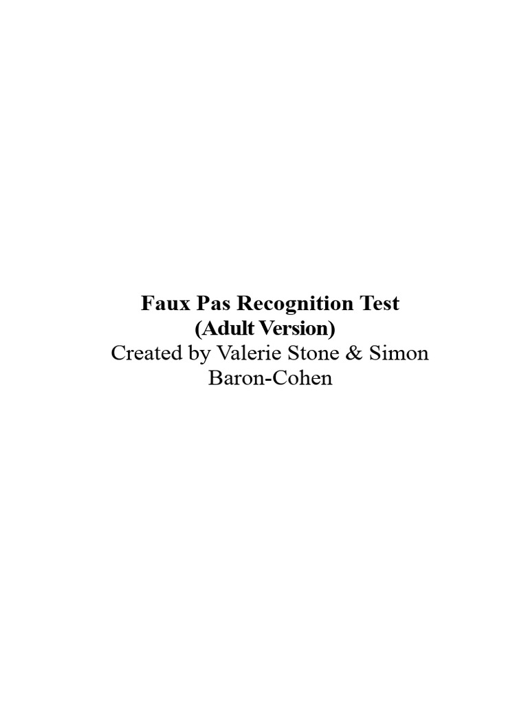 Faux Pas Recognition Test Scenarios | PDF