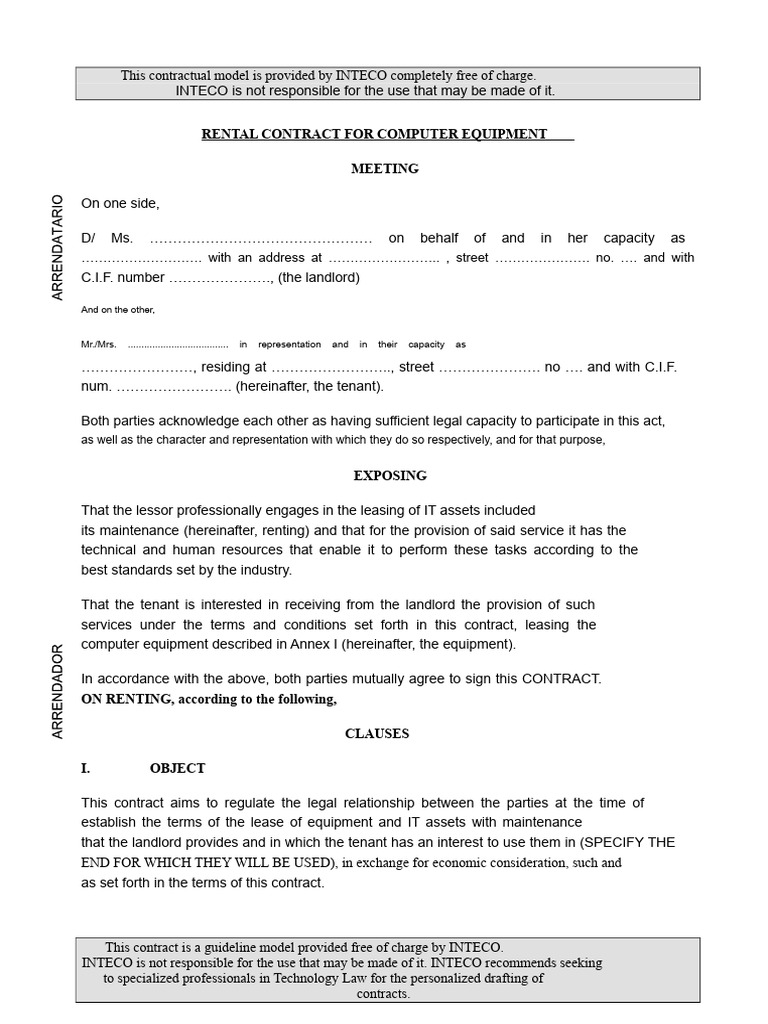 Free Rental Contract for IT Equipment | PDF | Lease | Landlord