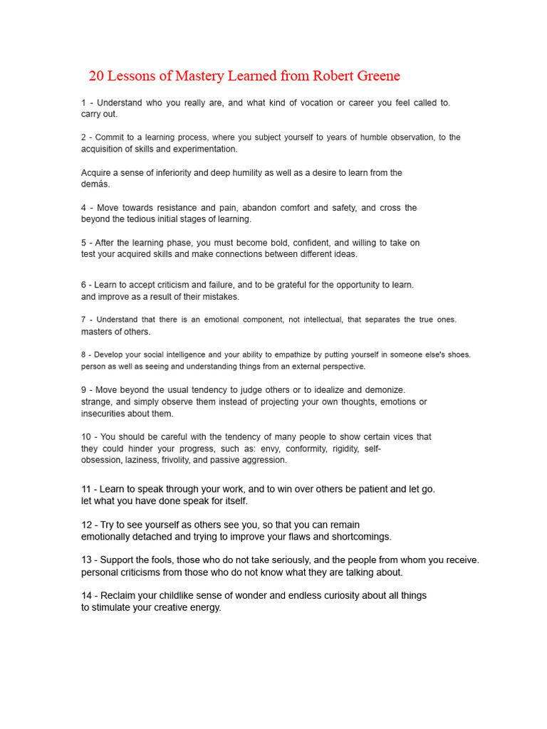 Mastering Skills: 20 Lessons from Greene | PDF | Empathy | Learning