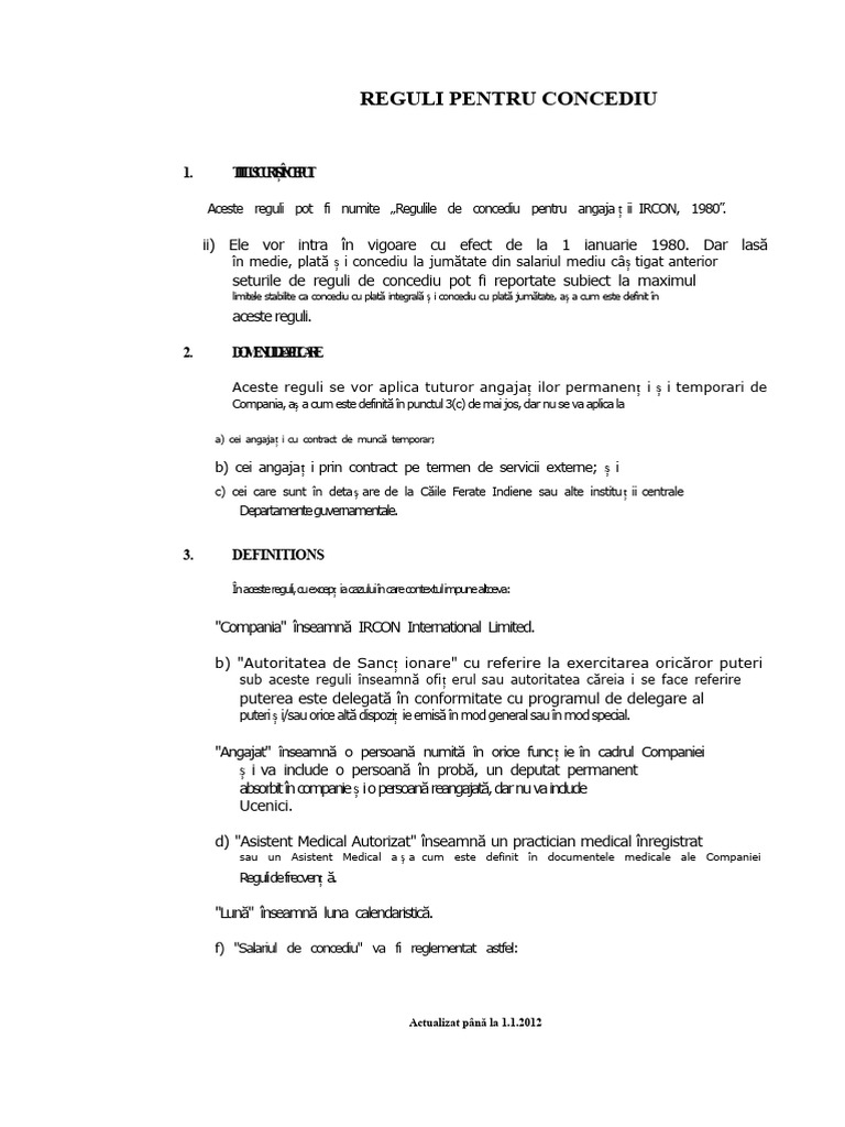 Regulile de Concediu | PDF