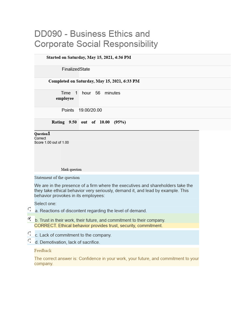 DD090 Final Exam Business Ethics and Social Responsibility | PDF ...