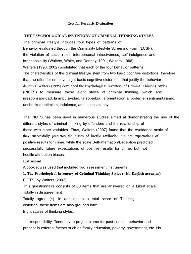 Forensic Evaluation: Criminal Thinking Styles | PDF | Thought | Crime ...