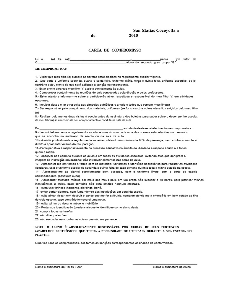 Carta Compromisso | PDF