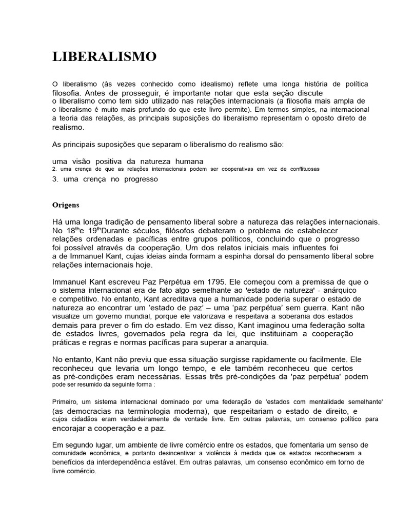 Liberalismo | PDF | Democracia | Ideologias Políticas