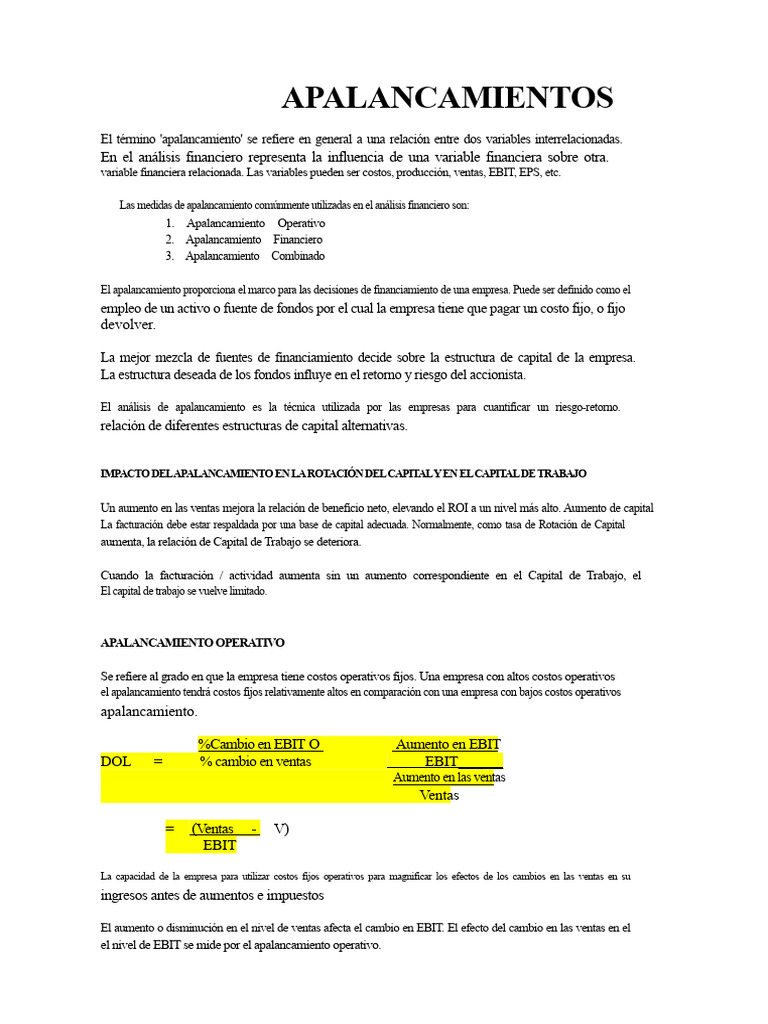 Tipos y Efectos del Apalancamiento Financiero | PDF | Apalancamiento ...