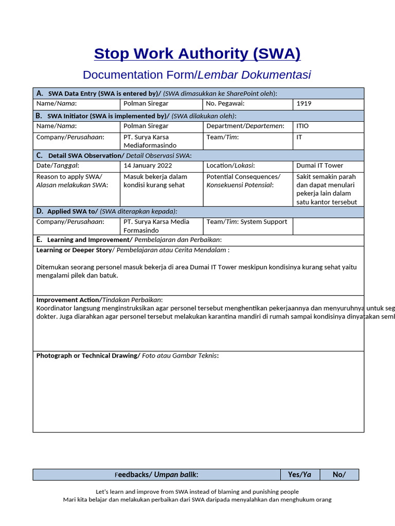 PHR Form - SWA Documentation | PDF