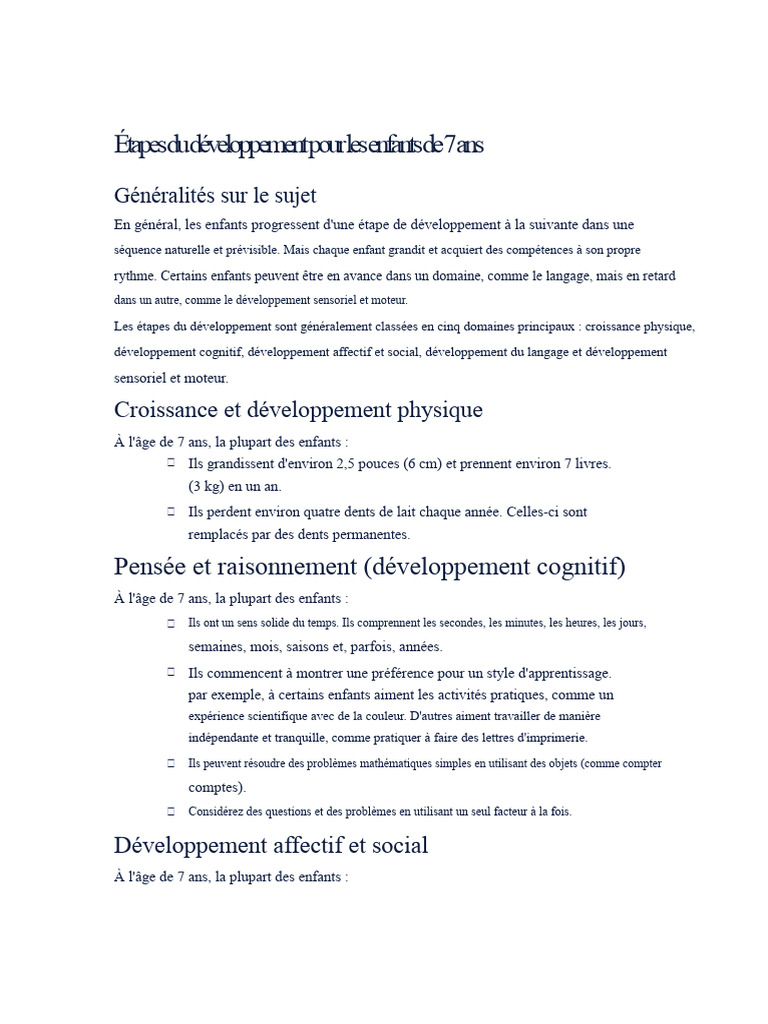Développement des enfants de 8 ans | PDF | Physique