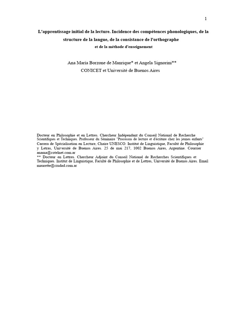 Apprentissage de la lecture et phonologie | PDF | Apprentissage ...