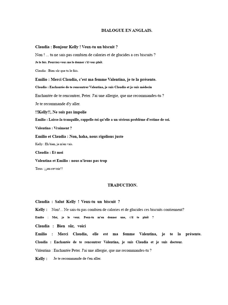 Dialogue en anglais sur les biscuits et allergies | PDF