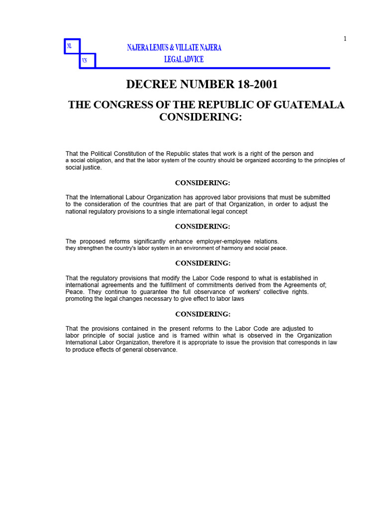 Guatemala Labor Code Reforms 2023 | PDF | Labour Law | Employment