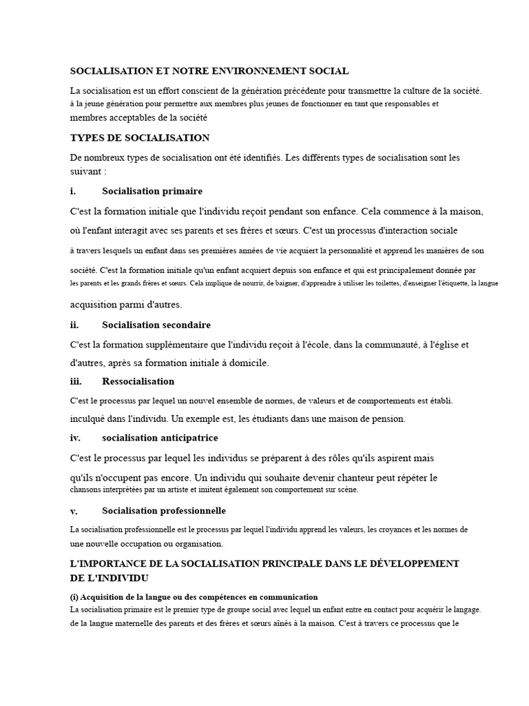 Types et Importance de la Socialisation | PDF | Socialisation | Famille