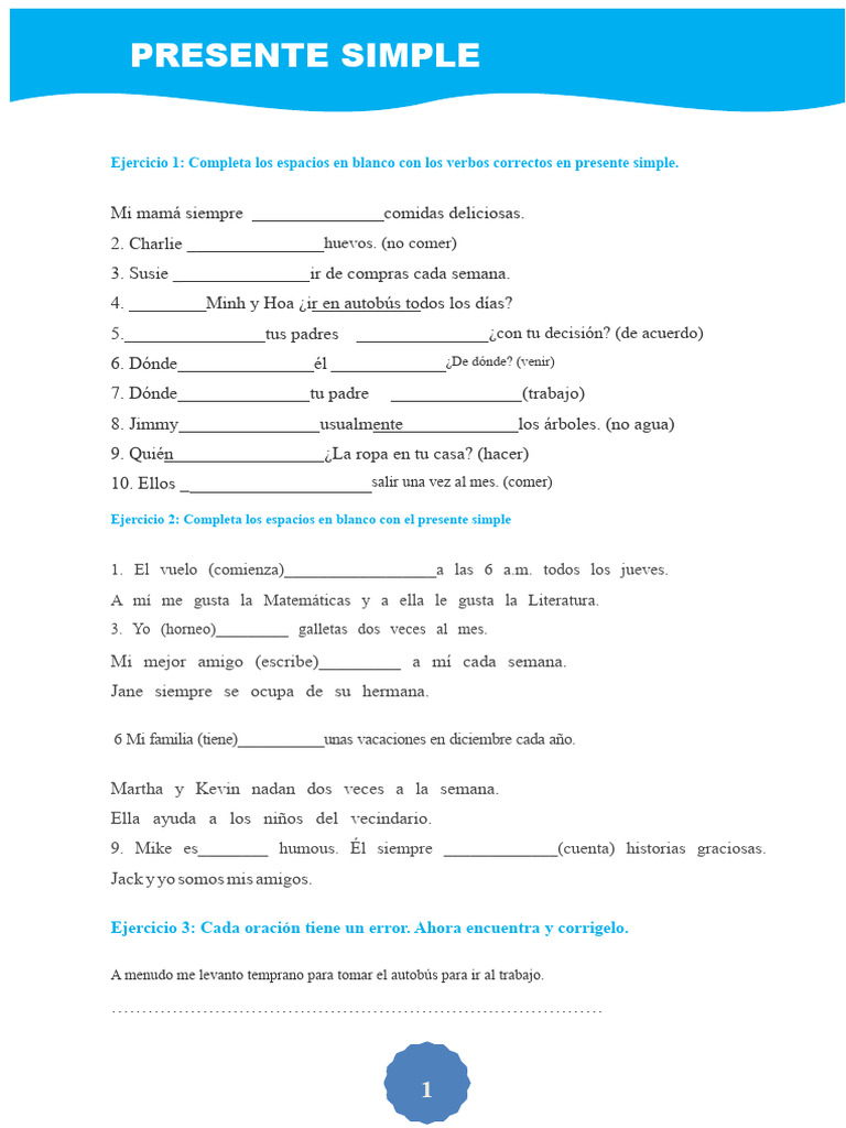 Ejercicios de Presente Simple en Inglés | PDF