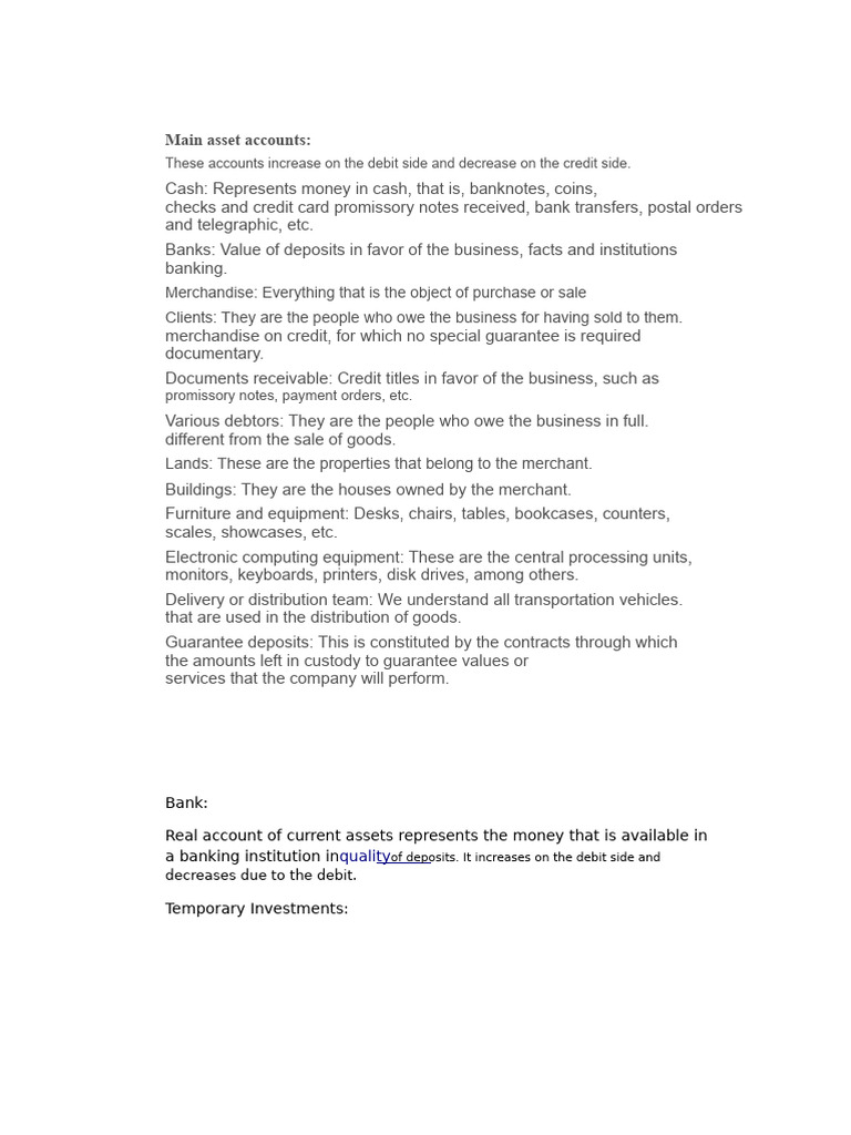 Overview of Main Asset Accounts | PDF