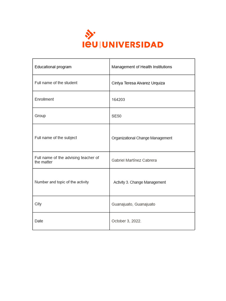 Activity 3. Change Management | PDF | Change Management | Organization ...