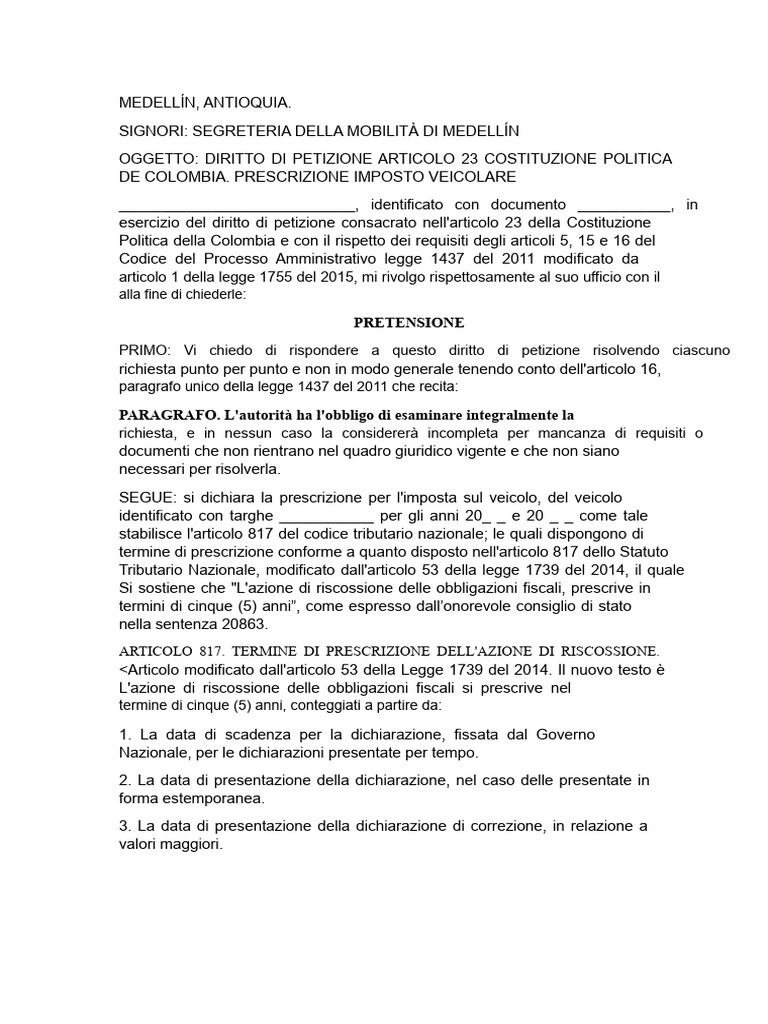 Verbale PRESCRIZIONE IMPOSTA SUL VEICOLO | PDF