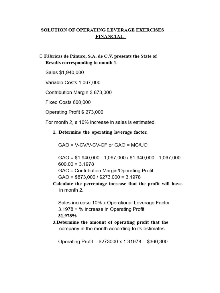 Operating Leverage Analysis and Exercises | PDF | Financial Economics ...
