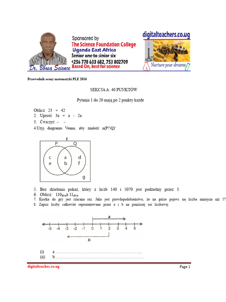 Zasady Oceniania Matematyki PLE 2016 1 | PDF