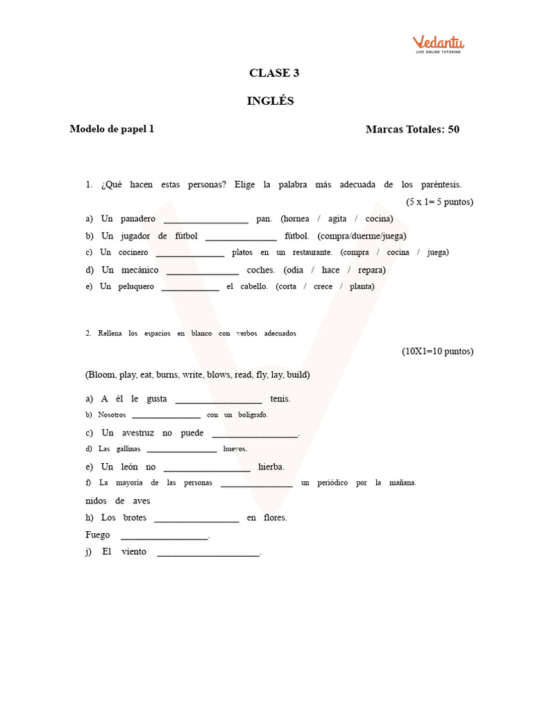 Papers de Muestra Del CBSE para Clase 3 Inglés - Prueba Simulada 1 ...