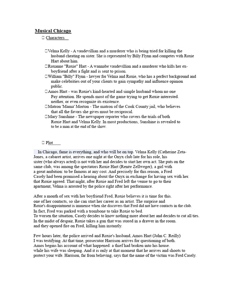 Chicago Musical: Plot Overview | PDF