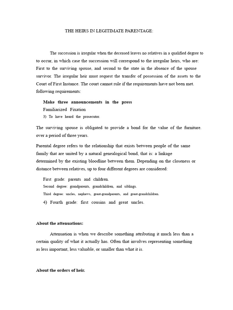 Understanding Heirs in Legitimate Parentage | PDF | Inheritance | Family