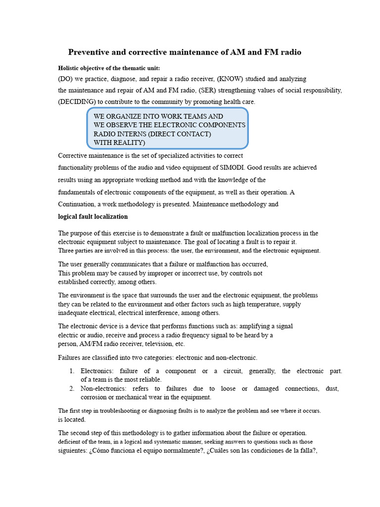 Preventive and Corrective Maintenance of AM and FM Radio | PDF ...