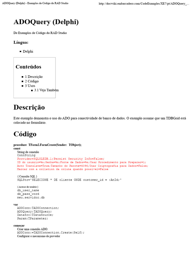 Exemplos de ADOQuery em Delphi | PDF | Active X Data Objects (modelo de ...