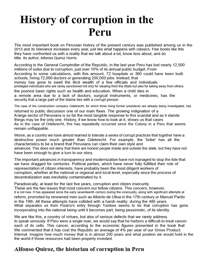 Corruption in Peru: A Historical Overview | PDF | Corruption | Peru
