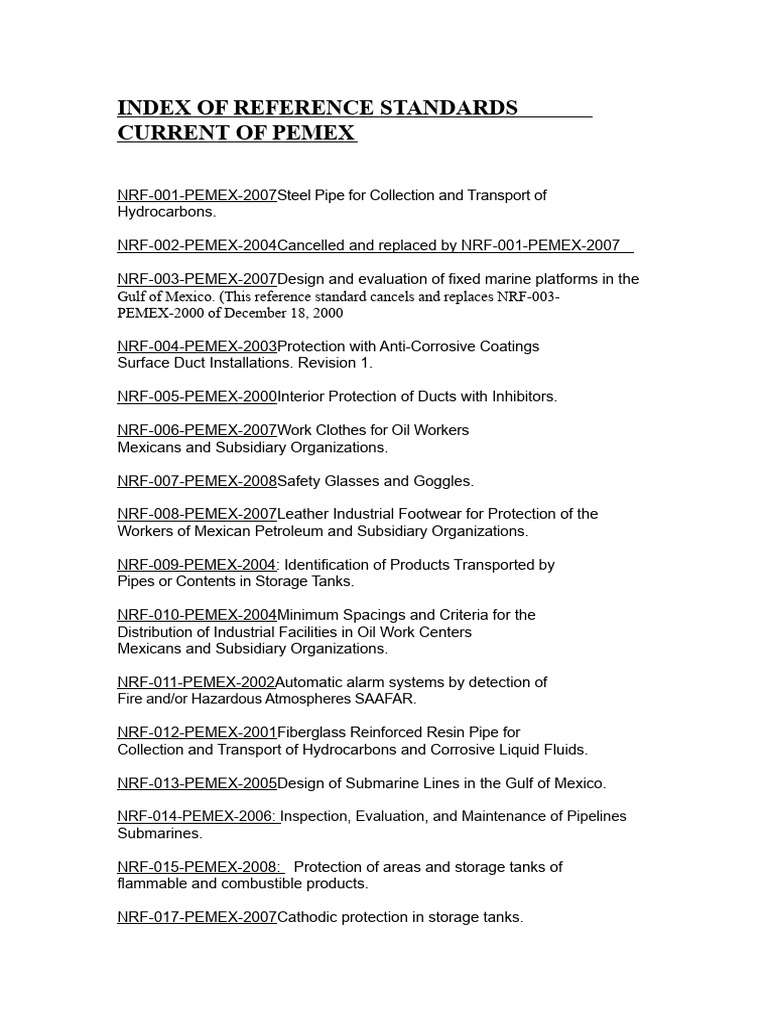 PEMEX Reference Standards Index | PDF