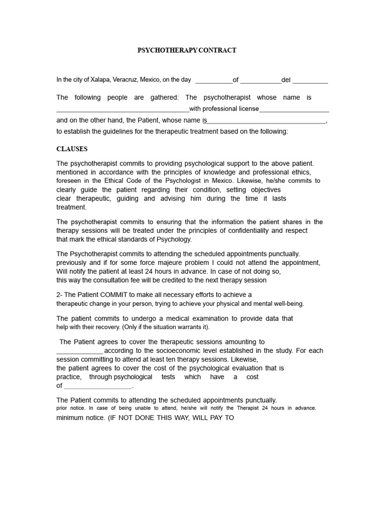 Psychotherapy Contract Guidelines | PDF | Psychotherapy | Psychologist