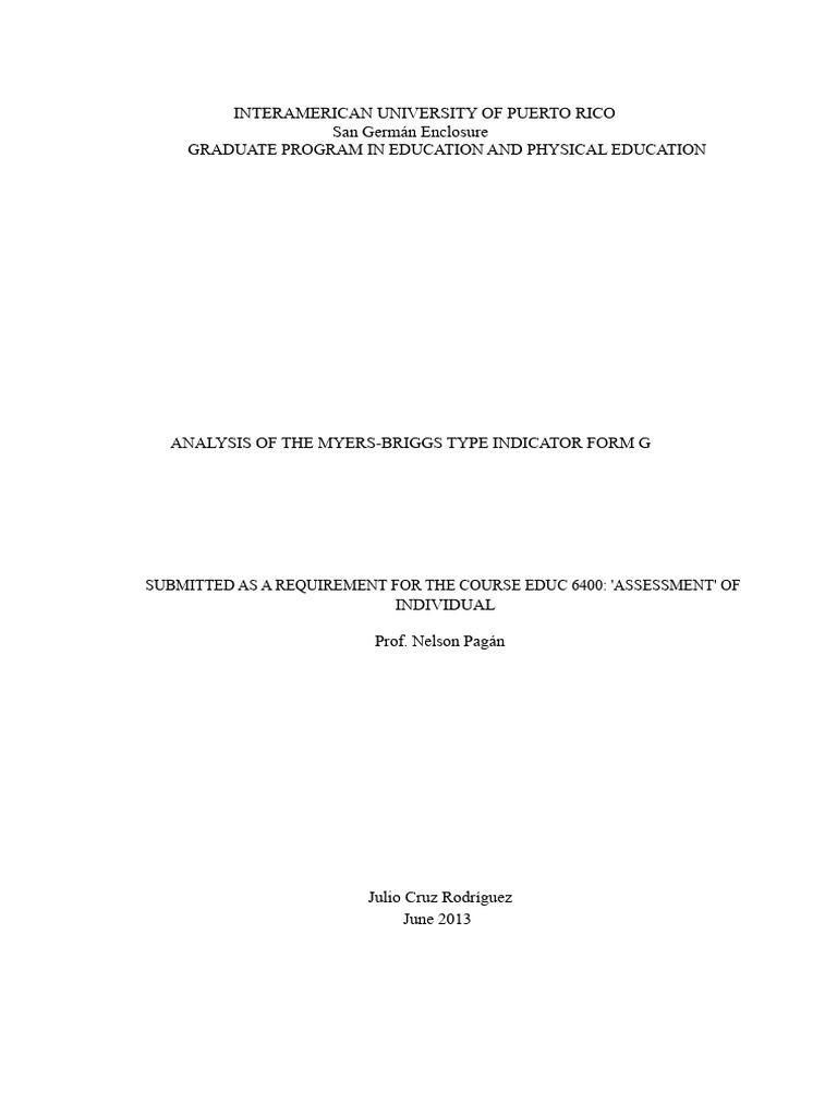 Myers-Briggs Test Assessment | PDF | Psychology | Psychological Concepts