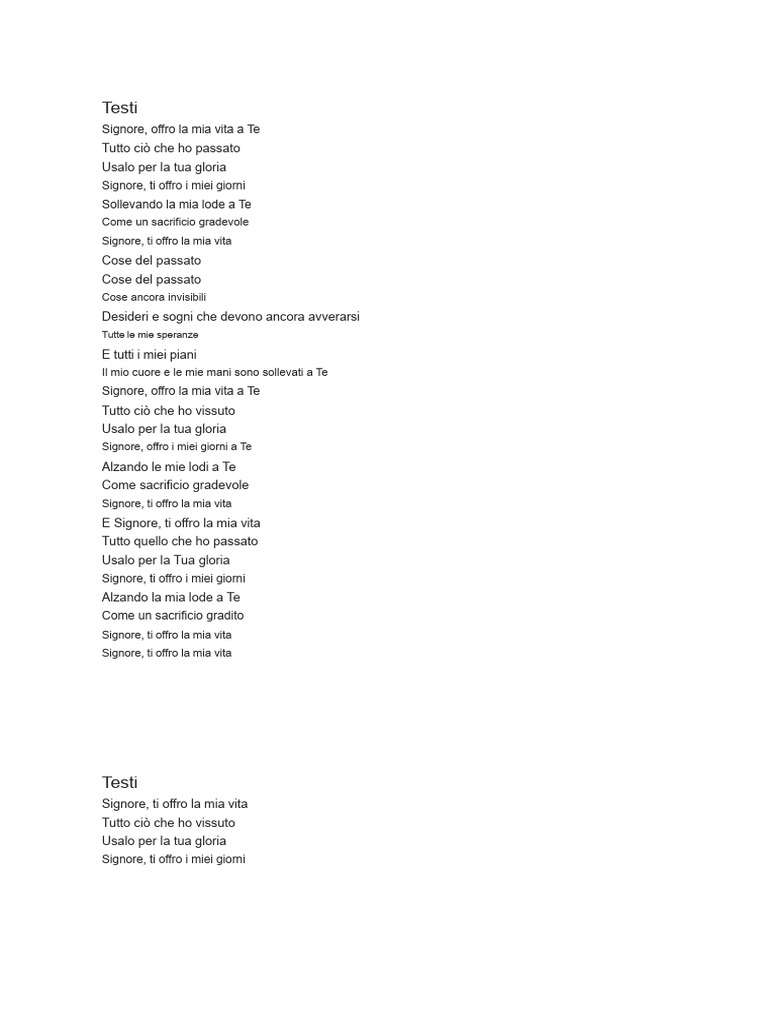 Signore, Ti Offro La Mia Vita | PDF
