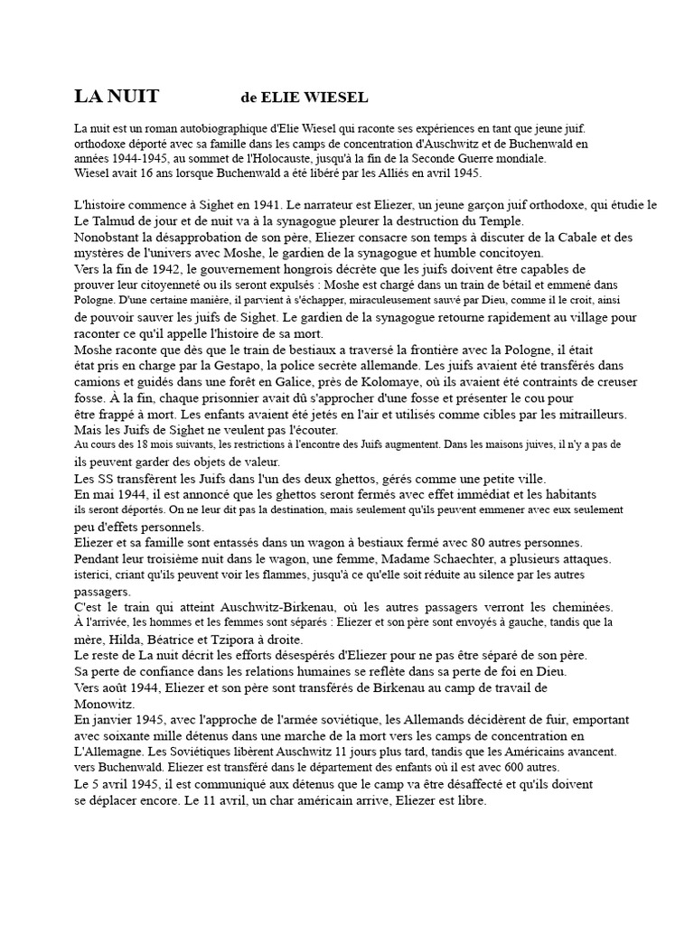 Témoignage d'Elie Wiesel sur l'Holocauste | PDF | Seconde Guerre ...