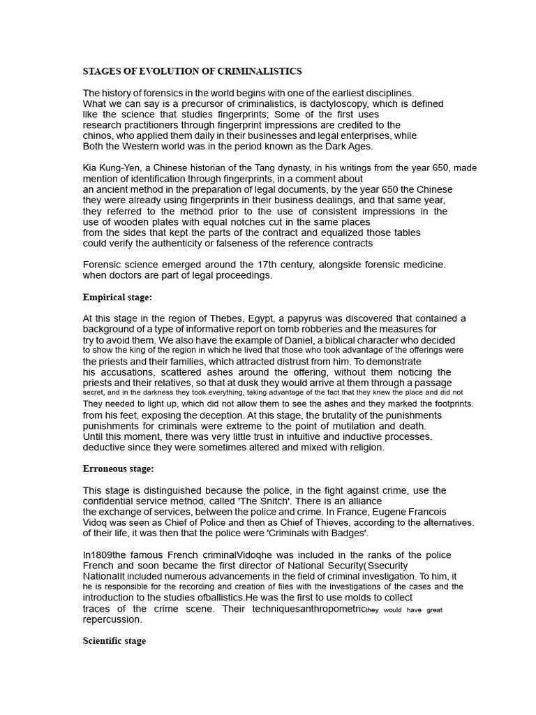 Evolution of Criminalistics Overview | PDF | Forensic Science | Fingerprint