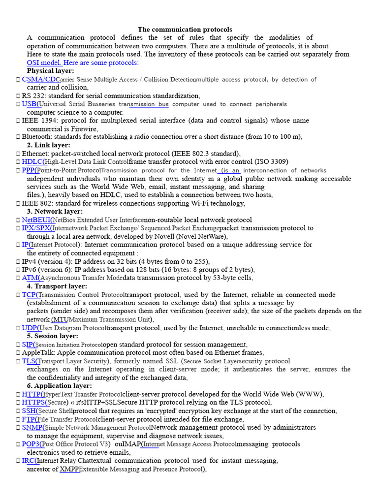 Overview of Key Communication Protocols | PDF | Transmission Control ...