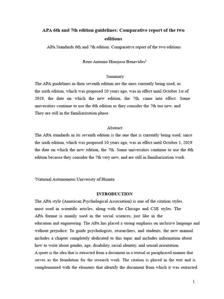 Comparative Report On APA 6th and 7th Edition Standards | PDF | Apa ...