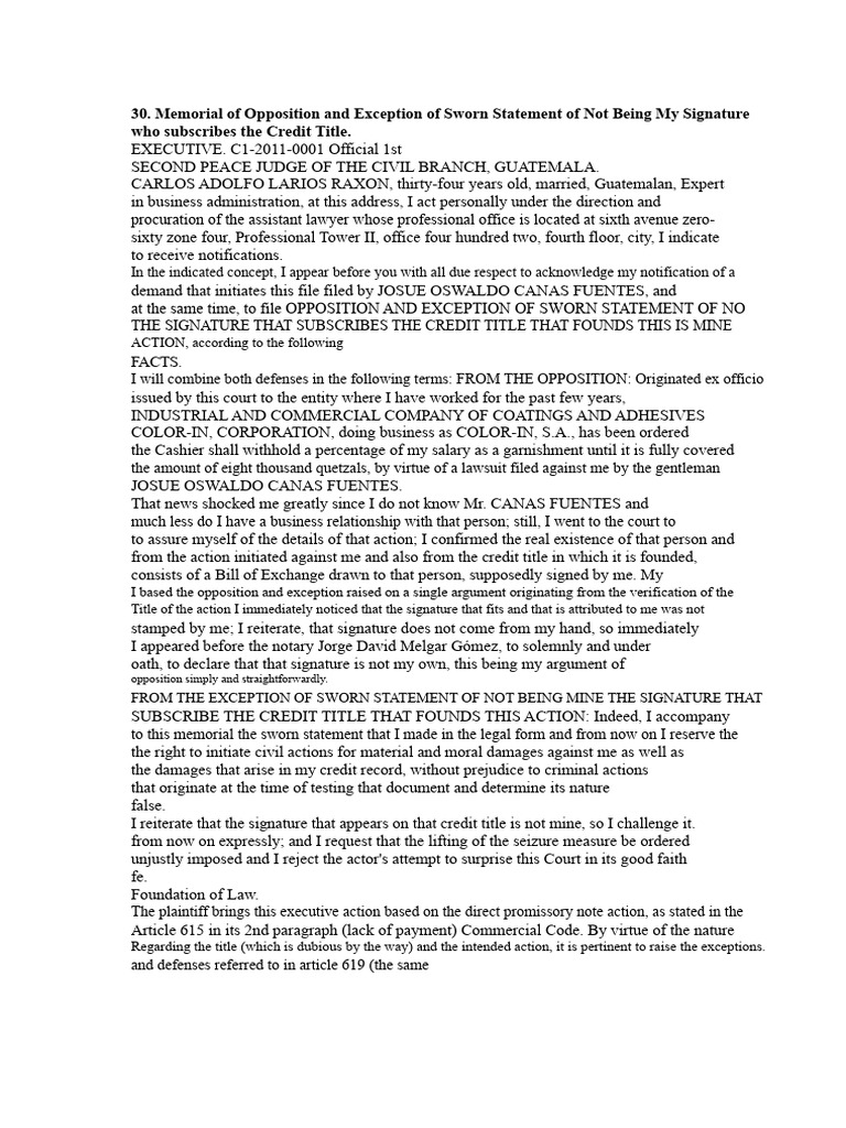Opposition to Signature Claim in Court | PDF | Lawsuit | Affidavit