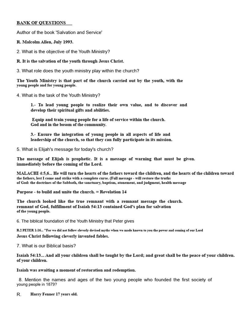 QUESTION BANK JOB | PDF | Salvation | Seventh Day Adventist Church