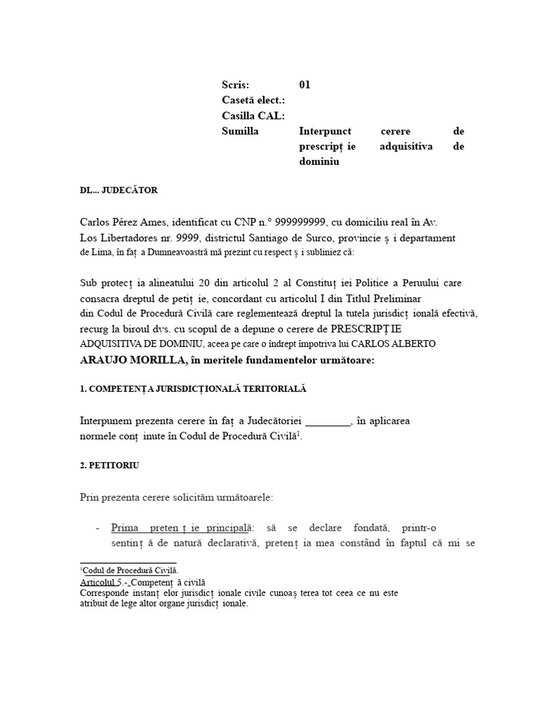 Model Cerere de Prescripție | PDF