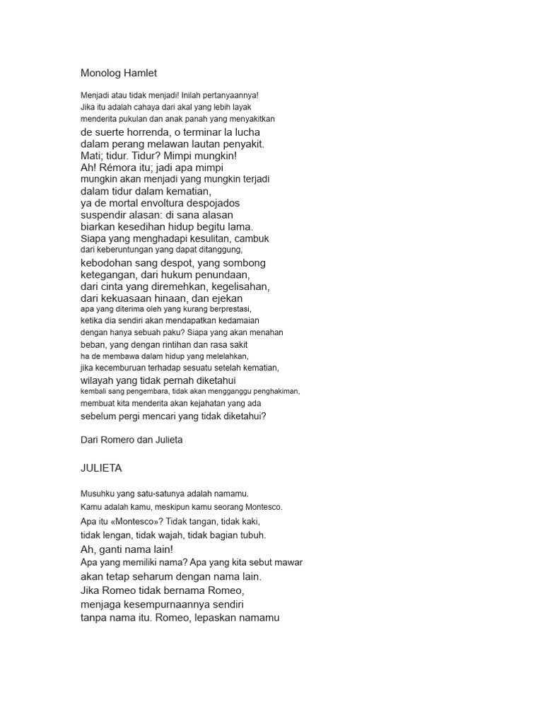 Monolog Terkenal dalam Drama Shakespeare | PDF